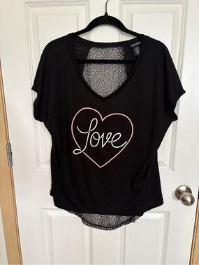 torrid Black V-Neck Short Sleeve Tee with Pink Heart "Love" Graphic